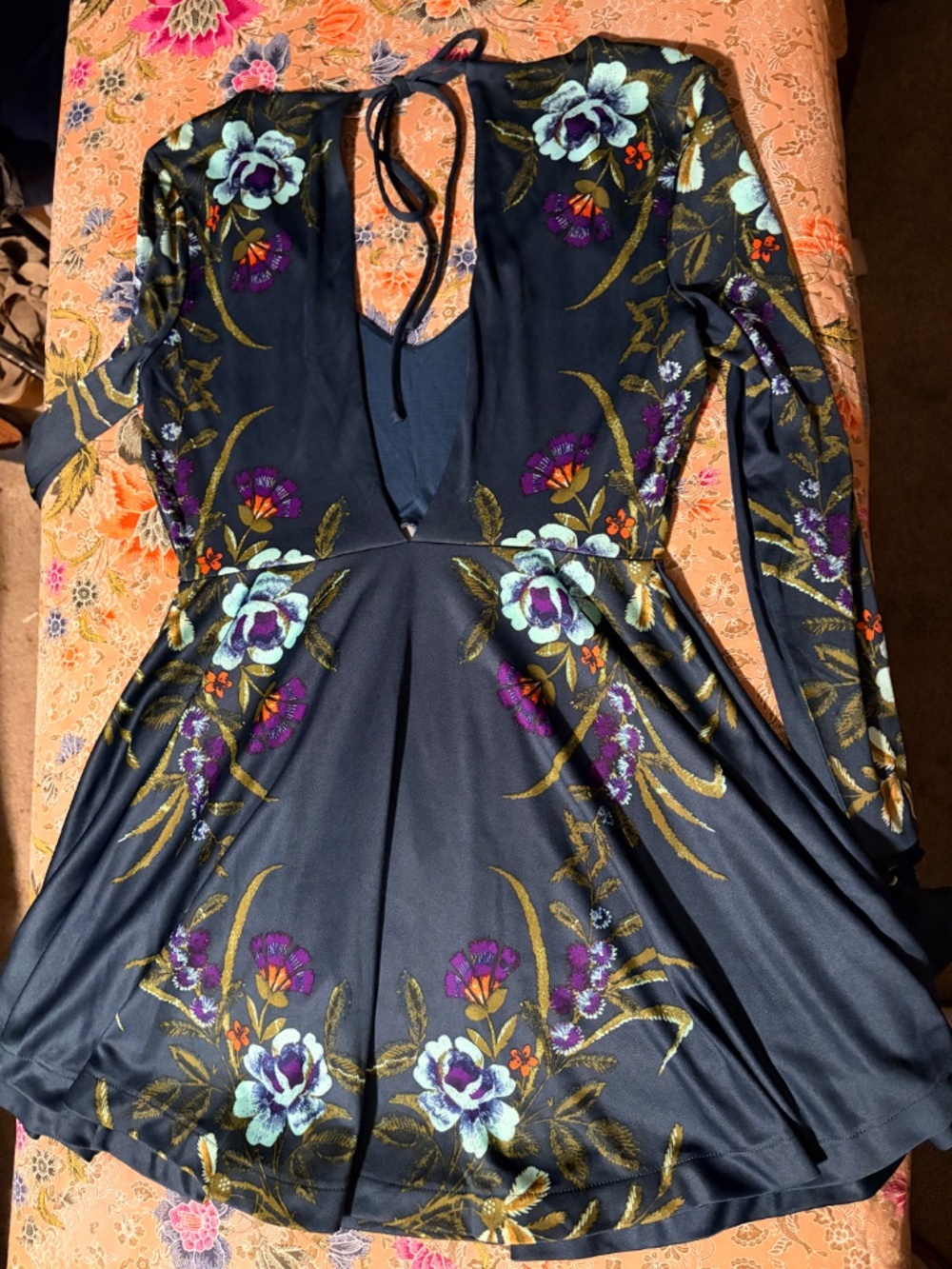 Free people navy blue floral backless mini dress NWOT - Picture 5 of 5